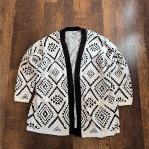 Baltic Born Black and White Aztec Patterned fuzzy Cardigan